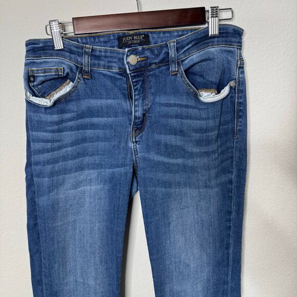 Judy Blue Womens Straight Leg Jeans Size 11/30 Dark Wash Stretch Denim Mid Rise - Picture 2 of 11